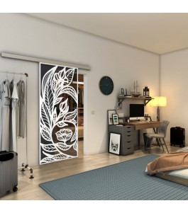 Glasschiebetür SLIM-LINE - Fineprint Model 196 Weiss auf Grauglas