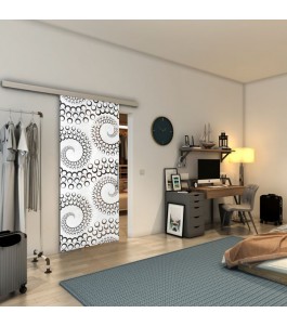 Glasschiebetür SLIM-LINE - Fineprint Model 198 Weiss auf Grauglas