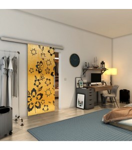 Glasschiebetür SLIM-LINE - Fineprint Model 199 Gold auf Grauglas