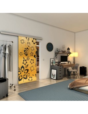 Glasschiebetür SLIM-LINE - Fineprint Model 199 Gold auf Grauglas