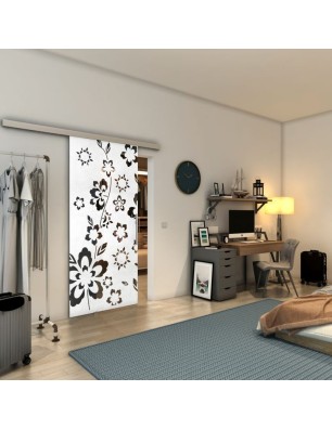Glasschiebetür SLIM-LINE - Fineprint Model 199 Weiss auf Grauglas