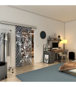 Glasschiebetür SLIM-LINE - Fineprint Model 200 Weiss auf Grauglas