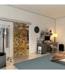 Glasschiebetür SLIM-LINE - Fineprint Model 201 Gold auf Grauglas