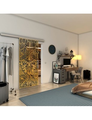 Glasschiebetür SLIM-LINE - Fineprint Model 201 Gold auf Grauglas