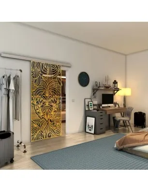 Glasschiebetür SLIM-LINE - Fineprint Model 201 Gold auf Grauglas