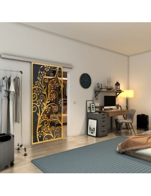 Glasschiebetür SLIM-LINE - Fineprint Model 204 Gold auf Grauglas