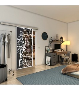Glasschiebetür SLIM-LINE - Fineprint Model 204 Weiss auf Grauglas
