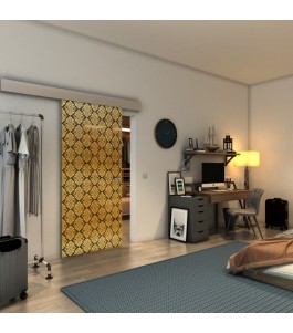 Glasschiebetür ECO-LINE - Fineprint Model 001 Gold auf Grauglas