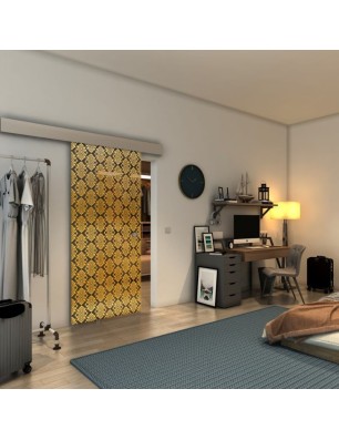 Glasschiebetür ECO-LINE - Fineprint Model 001 Gold auf Grauglas