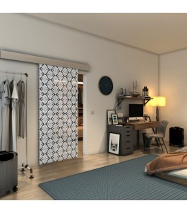 Glasschiebetür ECO-LINE - Fineprint Model 002 Weiss auf Grauglas