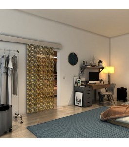 Glasschiebetür ECO-LINE - Fineprint Model 003 Gold auf Grauglas