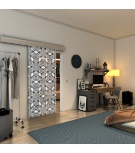 Glasschiebetür ECO-LINE - Fineprint Model 005 Weiss auf Grauglas