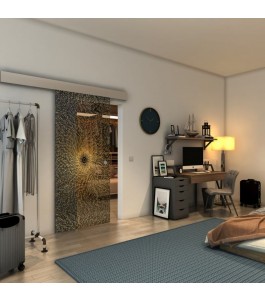 Glasschiebetür ECO-LINE - Fineprint Model 006 Gold auf Grauglas