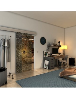 Glasschiebetür ECO-LINE - Fineprint Model 006 Gold auf Grauglas