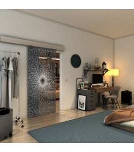 Glasschiebetür ECO-LINE - Fineprint Model 006 Weiss auf Grauglas