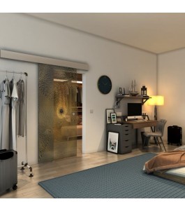 Glasschiebetür ECO-LINE - Fineprint Model 007 Gold auf Grauglas
