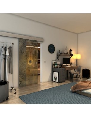 Glasschiebetür ECO-LINE - Fineprint Model 007 Gold auf Grauglas
