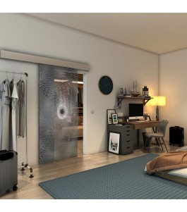 Glasschiebetür ECO-LINE - Fineprint Model 007 Weiss auf Grauglas