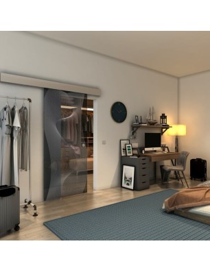 Glasschiebetür ECO-LINE - Fineprint Model 009 Weiss auf Grauglas