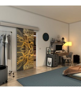 Glasschiebetür ECO-LINE - Fineprint Model 010 Gold auf Grauglas