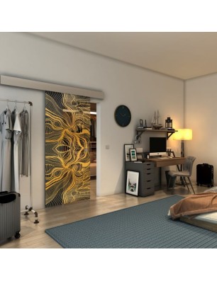 Glasschiebetür ECO-LINE - Fineprint Model 010 Gold auf Grauglas