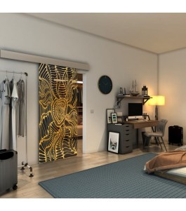 Glasschiebetür ECO-LINE - Fineprint Model 012 Gold auf Grauglas