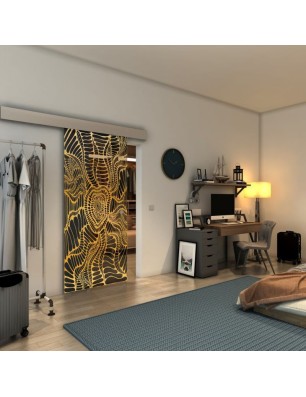 Glasschiebetür ECO-LINE - Fineprint Model 012 Gold auf Grauglas