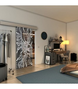 Glasschiebetür ECO-LINE - Fineprint Model 012 Weiss auf Grauglas
