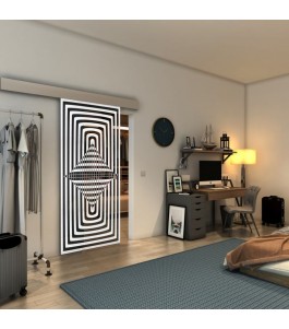 Glasschiebetür ECO-LINE - Fineprint Model 014 Weiss auf Grauglas