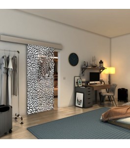 Glasschiebetür ECO-LINE - Fineprint Model 016 Weiss auf Grauglas