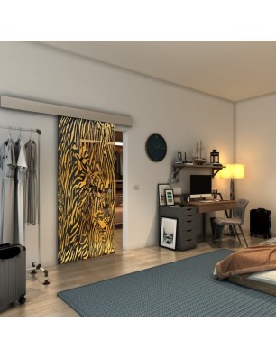 Glasschiebetür ECO-LINE - Fineprint Model 017 Gold auf Grauglas