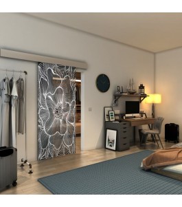 Glasschiebetür ECO-LINE - Fineprint Model 020 Weiss auf Grauglas