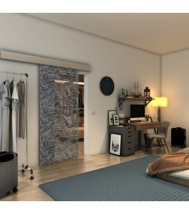 Glasschiebetür ECO-LINE - Fineprint Model 021 Weiss auf Grauglas