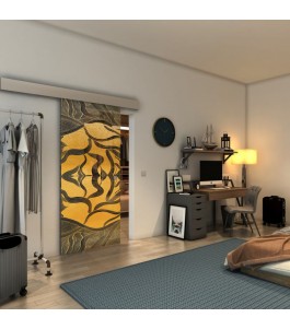 Glasschiebetür ECO-LINE - Fineprint Model 031 Gold auf Grauglas