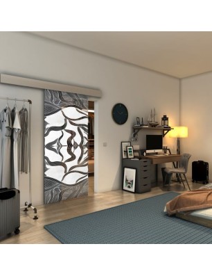 Glasschiebetür ECO-LINE - Fineprint Model 031 Weiss auf Grauglas