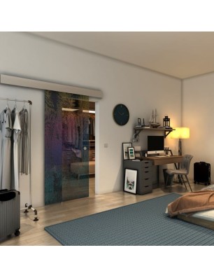 Glasschiebetür ECO-LINE - Fineprint Model 045 Verlauf auf Grauglas