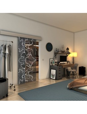 Glasschiebetür ECO-LINE - Fineprint Model 049 Weiss auf Grauglas