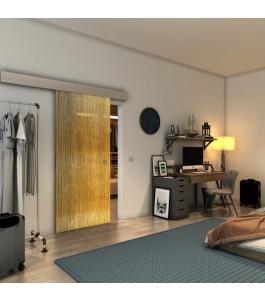 Glasschiebetür ECO-LINE - Fineprint Model 050 Gold auf Grauglas