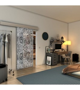 Glasschiebetür ECO-LINE - Fineprint Model 051 Weiss auf Grauglas