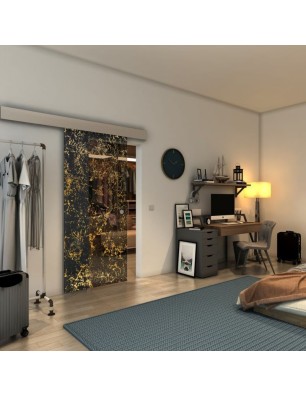 Glasschiebetür ECO-LINE - Fineprint Model 054 Gold auf Grauglas