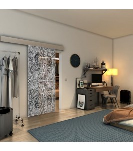 Glasschiebetür ECO-LINE - Fineprint Model 055 Weiss auf Grauglas