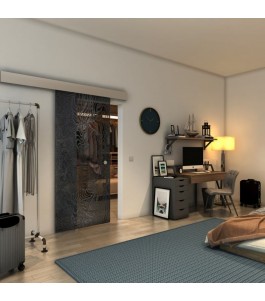 Glasschiebetür ECO-LINE - Fineprint Model 056 Schwarz auf Grauglas
