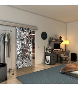 Glasschiebetür ECO-LINE - Fineprint Model 056 Weiss auf Grauglas