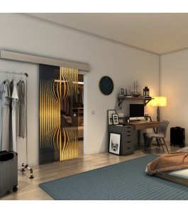 Glasschiebetür ECO-LINE - Fineprint Model 059 Gold auf Grauglas