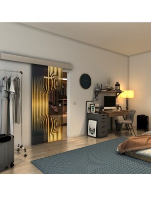 Glasschiebetür ECO-LINE - Fineprint Model 059 Gold auf Grauglas