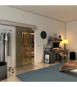Glasschiebetür ECO-LINE - Fineprint Model 060 Gold auf Grauglas