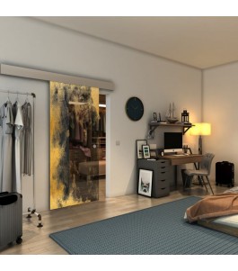 Glasschiebetür ECO-LINE - Fineprint Model 061 Gold auf Grauglas