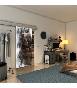Glasschiebetür ECO-LINE - Fineprint Model 061 Weiss auf Grauglas