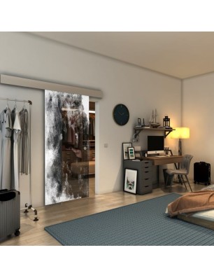 Glasschiebetür ECO-LINE - Fineprint Model 061 Weiss auf Grauglas