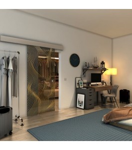 Glasschiebetür ECO-LINE - Fineprint Model 066 Gold auf Grauglas